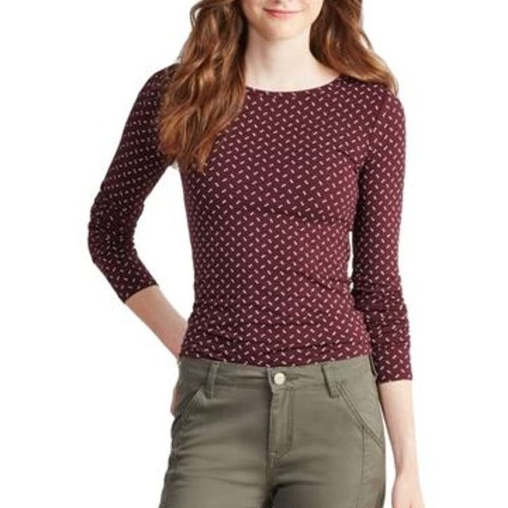 Prince & Fox‎ Long Sleeve Ribbed Polka Dot Print Knit Pullover T-Shirt Women XS